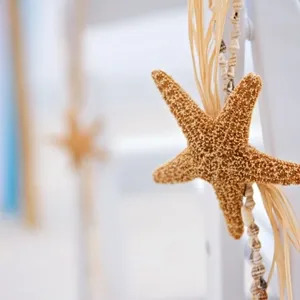 "Simple starfish, raffia, and shell necklace decoration on chairs at a beach wedding. Here are a couple of similar pictures from my portfolio." "Simple starfish, raffia, and shell necklace decoration on chairs at a beach wedding. Here are a couple of similar pictures from my portfolio."