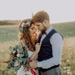 beautiful bride and groom at sunset in green nature 1 1